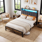 Metal Platform Bed Frame with LED Headboard & Charging Station