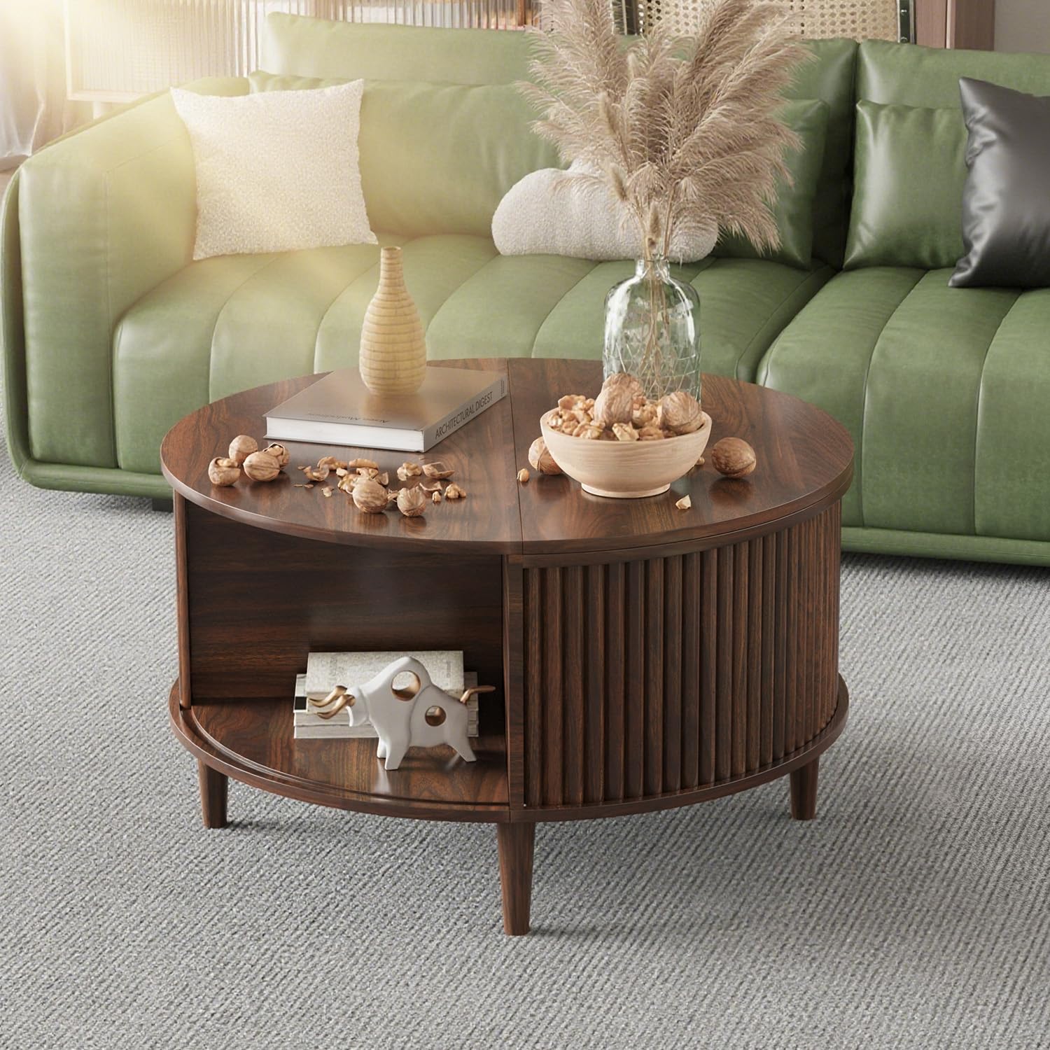 Lift Top Coffee Table with Fluted Storage