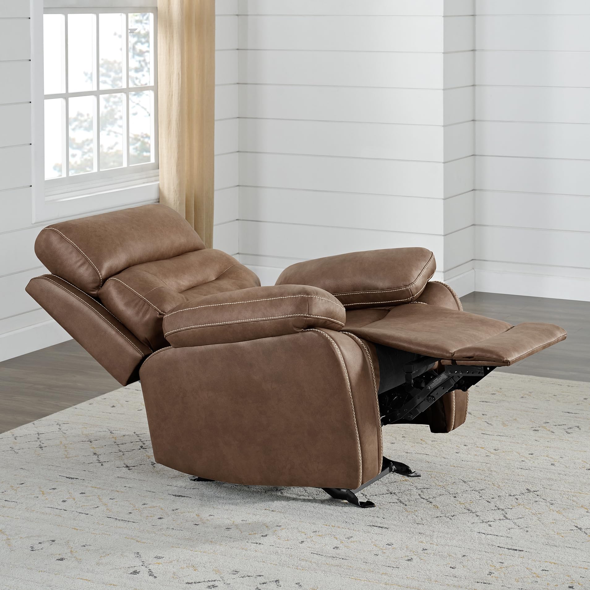 Faux Leather Recliner Chair with Rocker & Overstuffed Arms