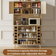 Lulive 71" Tall Pantry Cabinet with Rolling & Sliding Doors, 39" Wide Kitchen Storage Cabinet with Charging Station and Open Countertop, Modern Kitchen Pantry Cabinet for Dining Room, Natrual