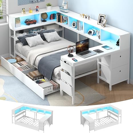 Twin Corner Bed with Desk & Storage