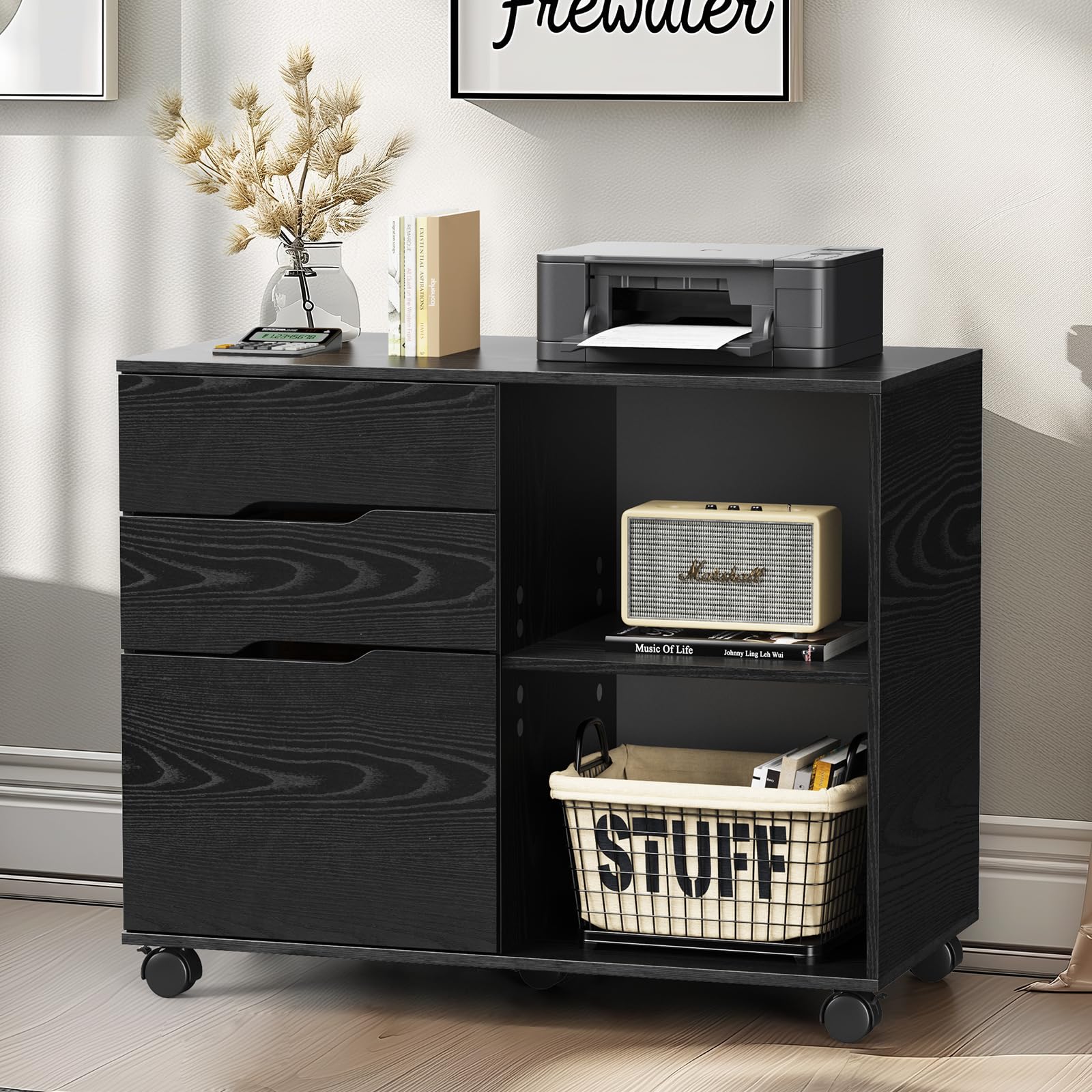 3-Drawer Rolling File Cabinet with Printer Stand