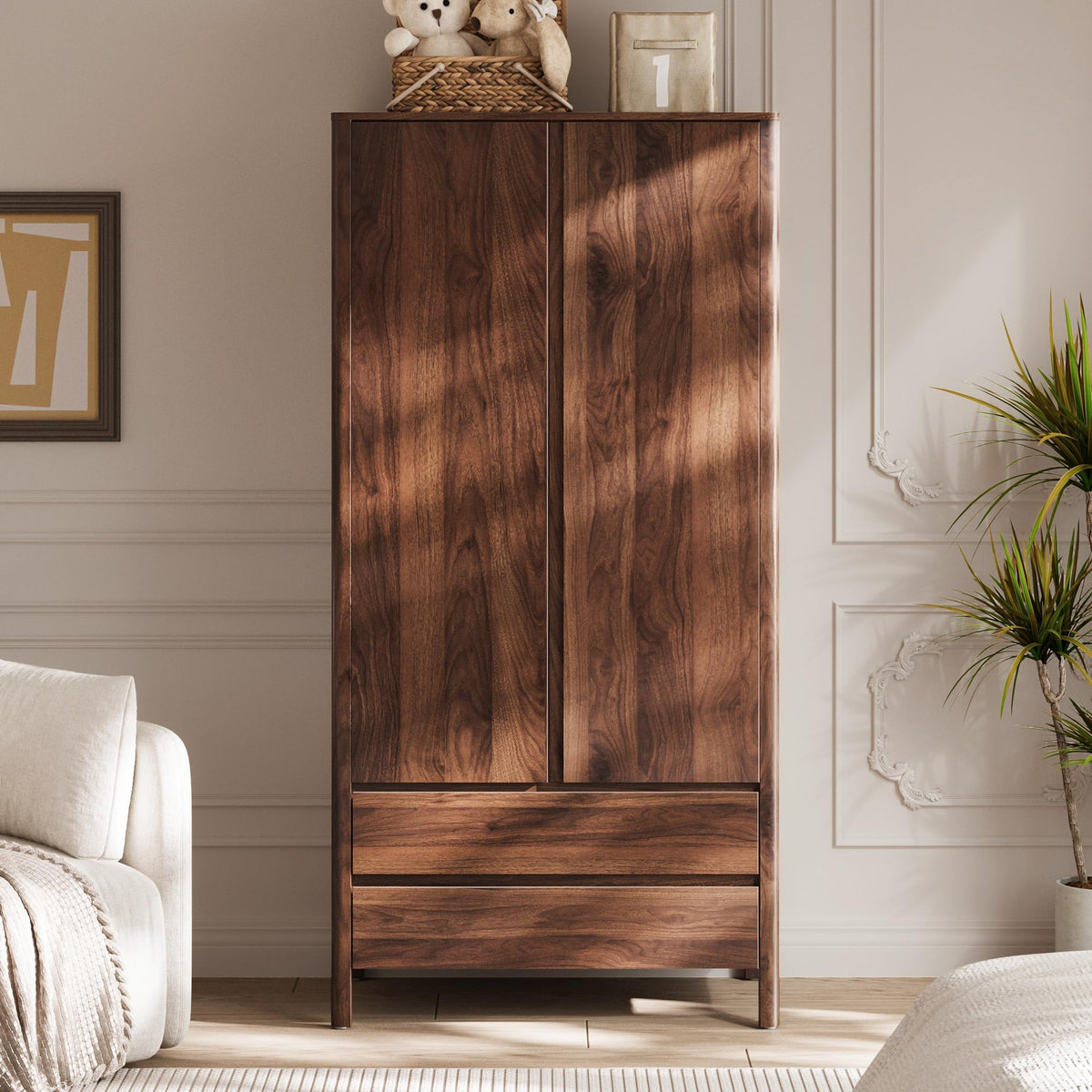 Walnut Wardrobe with 2 Drawers