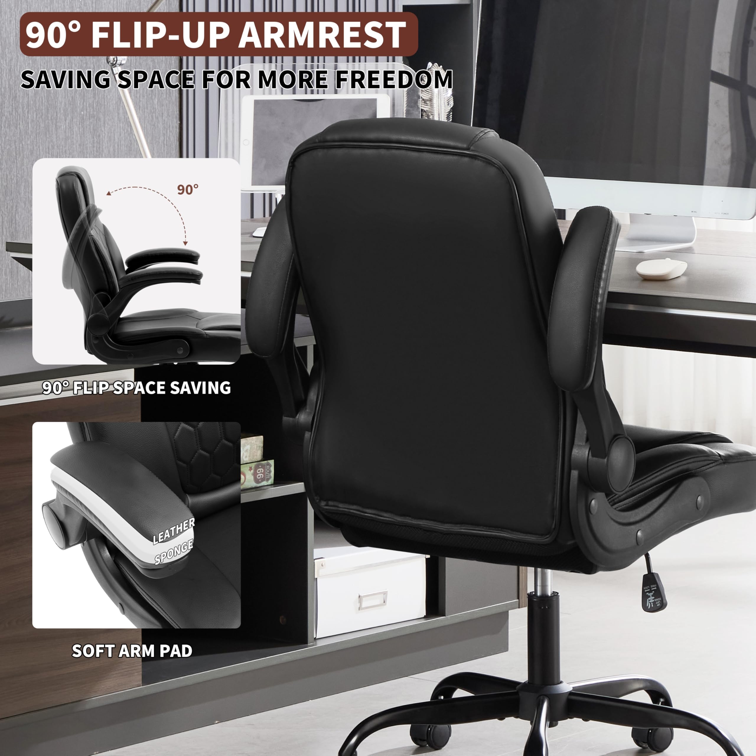 Ergonomic PU Leather Office Chair with Lumbar Support