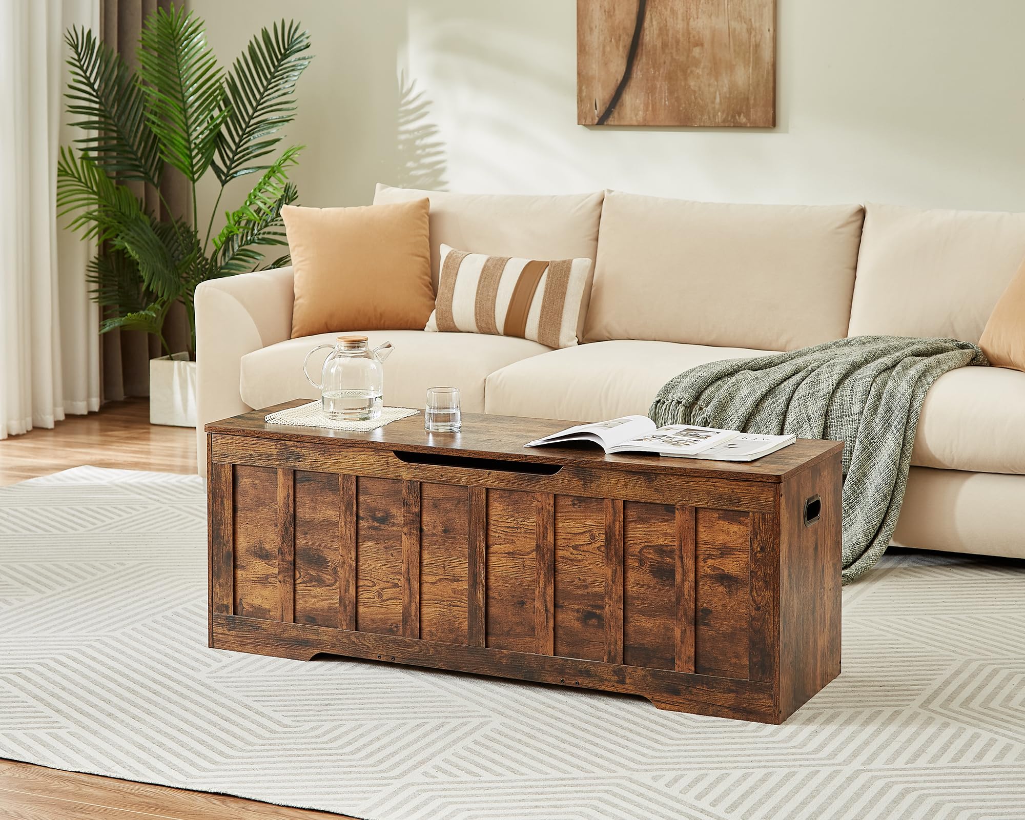 Large Wooden Storage Bench with Safety Hinges