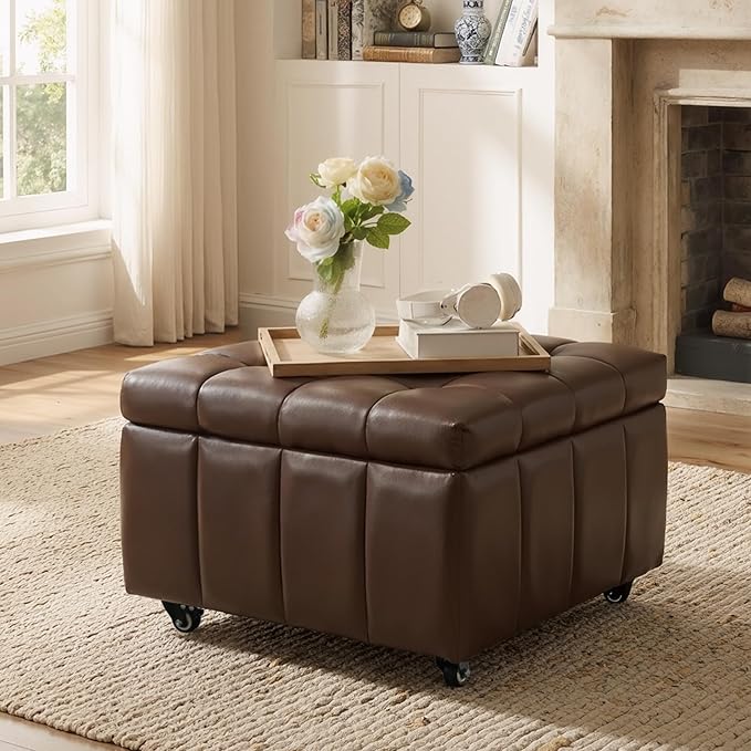 Square Storage Ottoman with Wheels