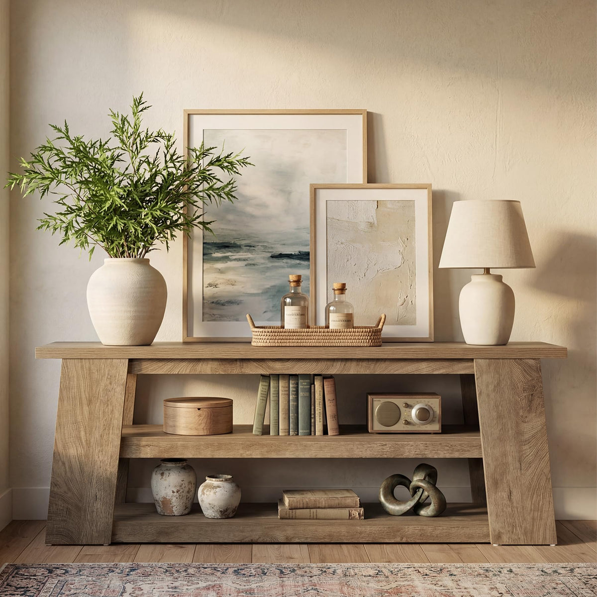 LITTLE TREE TV Stand with Storage for 65 Inch TV, Entertainment Center with Shelves, Modern Ladder Media Display Console for Living Room, Apartment, Brown