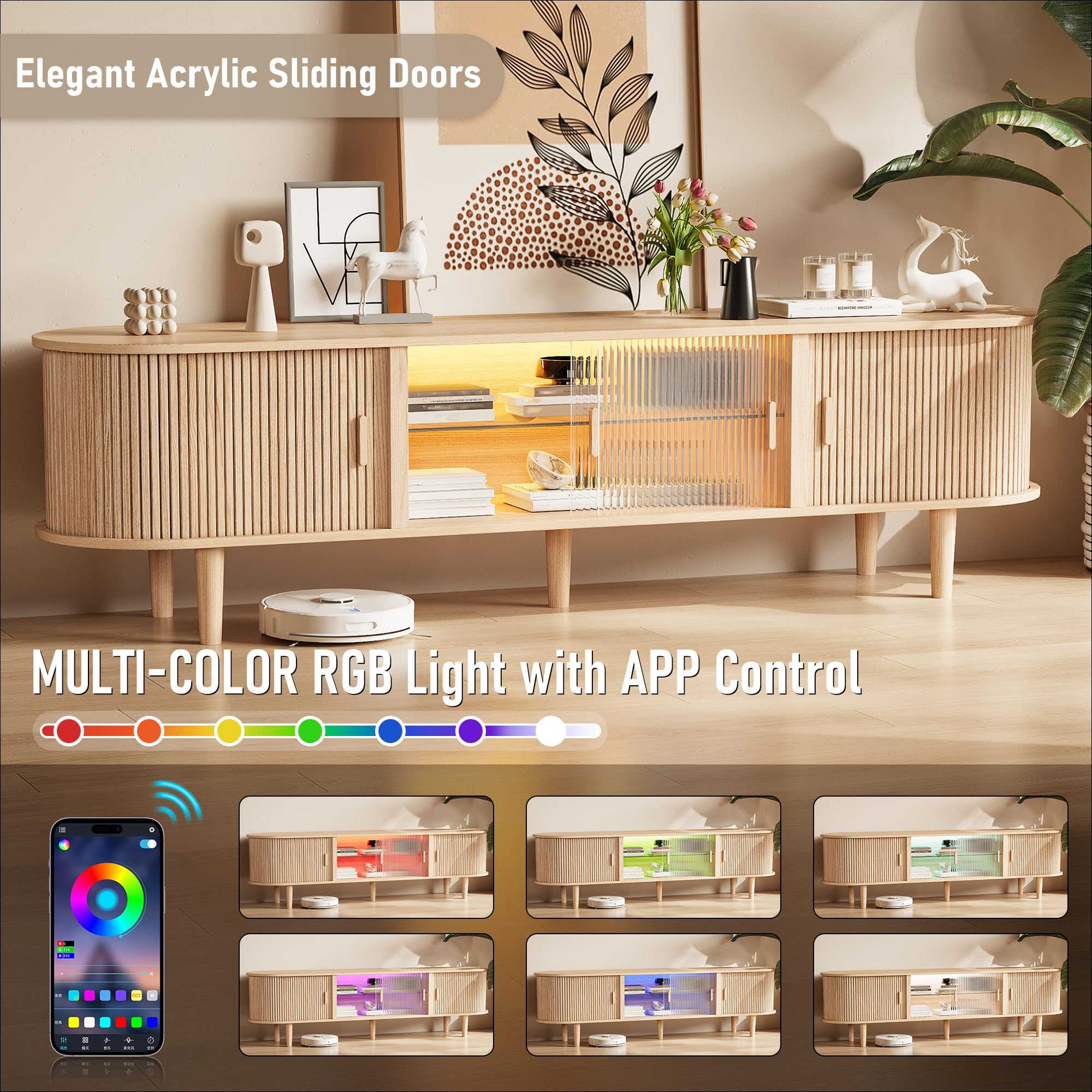 70" Fluted TV Stand with LED Lights