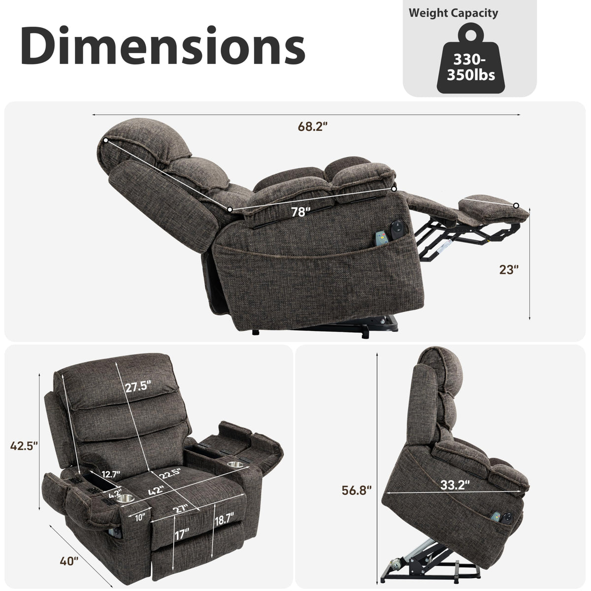 JIKFRIMA 27in Extra Wide Power Lift Recliner Chair for Big Tall Elderly
