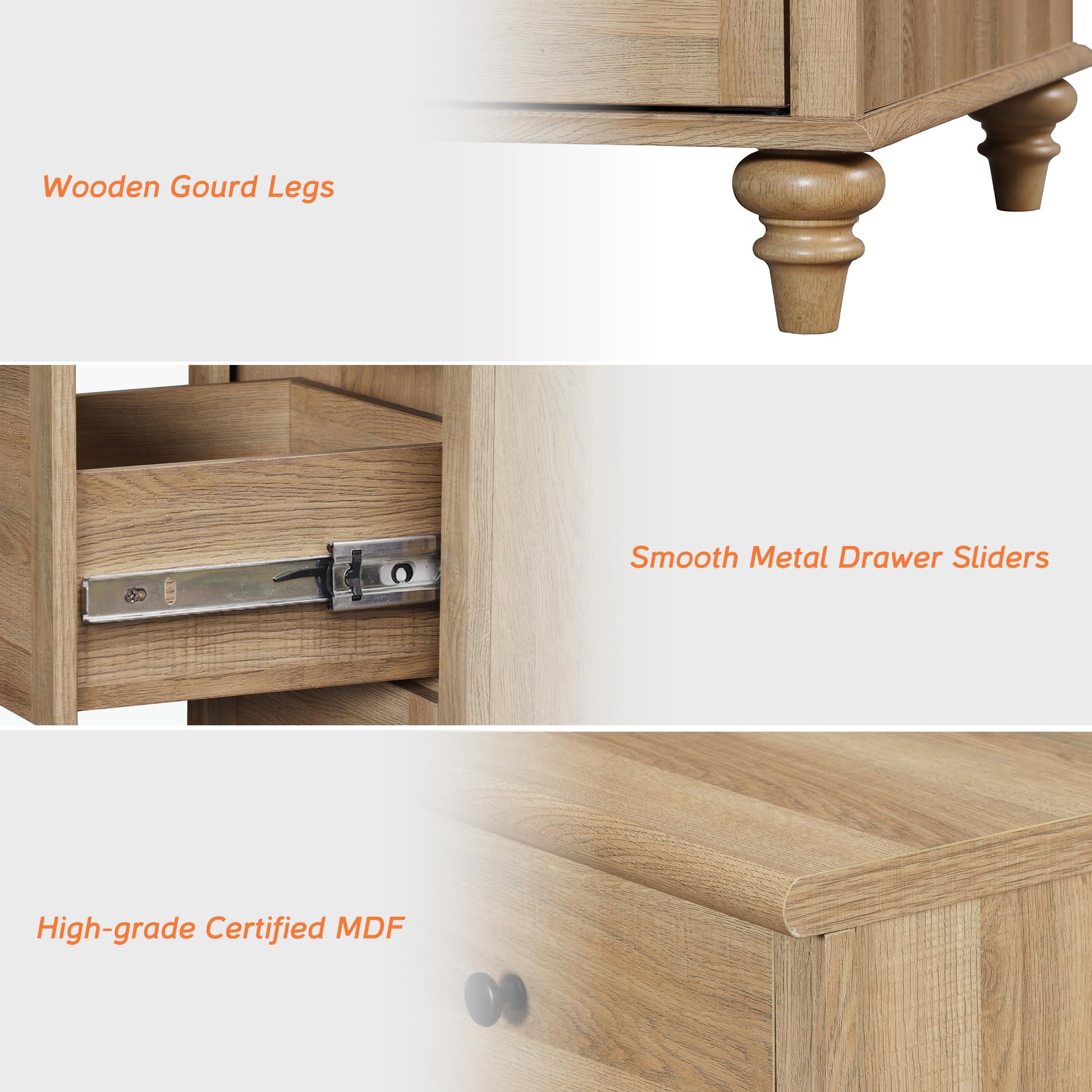3-Piece Bedroom Set with 7-Drawer Dresser & Nightstands with Charging Station – Oak