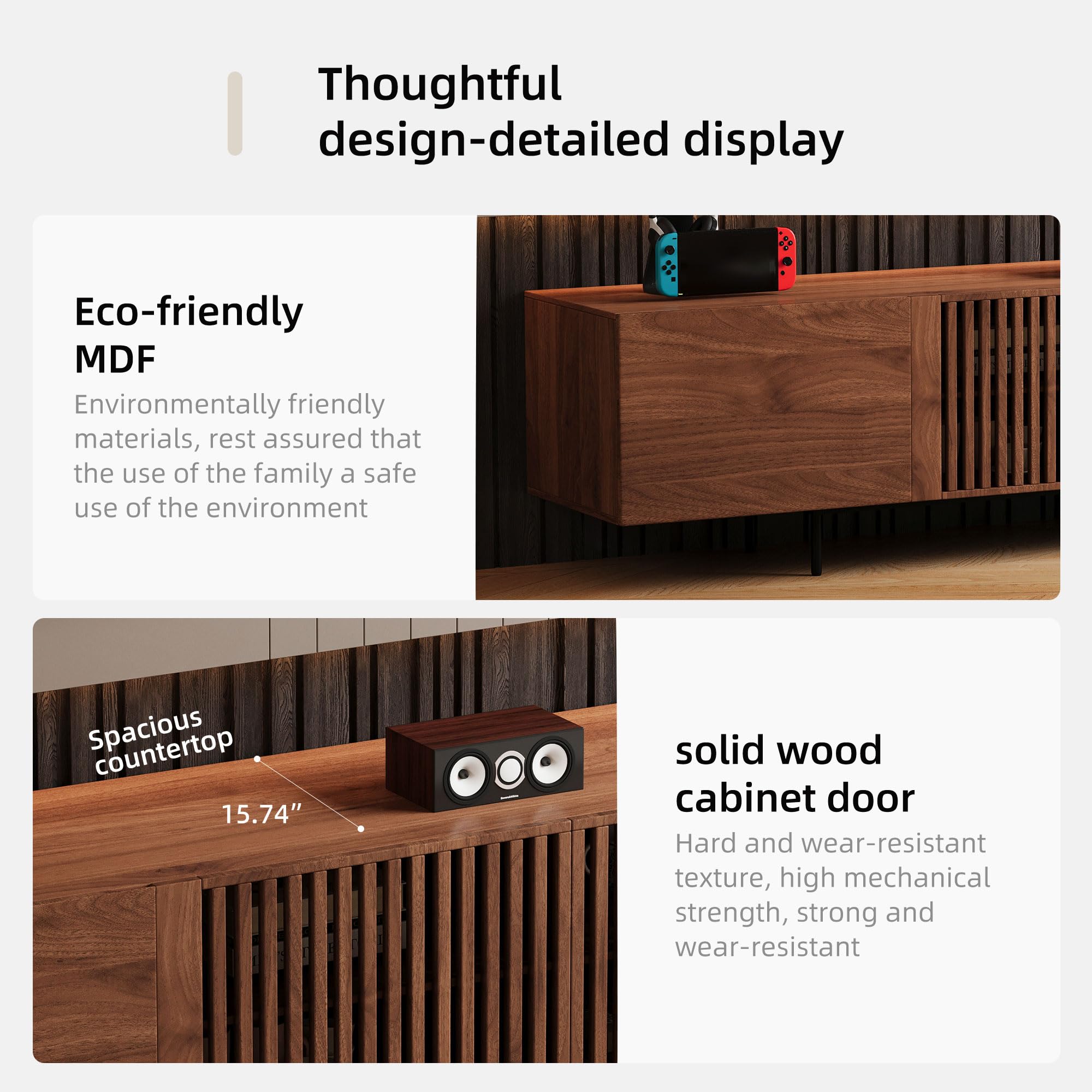 gaoyangjiaju 94.48" Mid-Century Modern TV Stand, Walnut Media Console with 4 Storage Cabinets, Entertainment Center for TVs up to 100 Inches, Ideal for Living Room or Bedroom