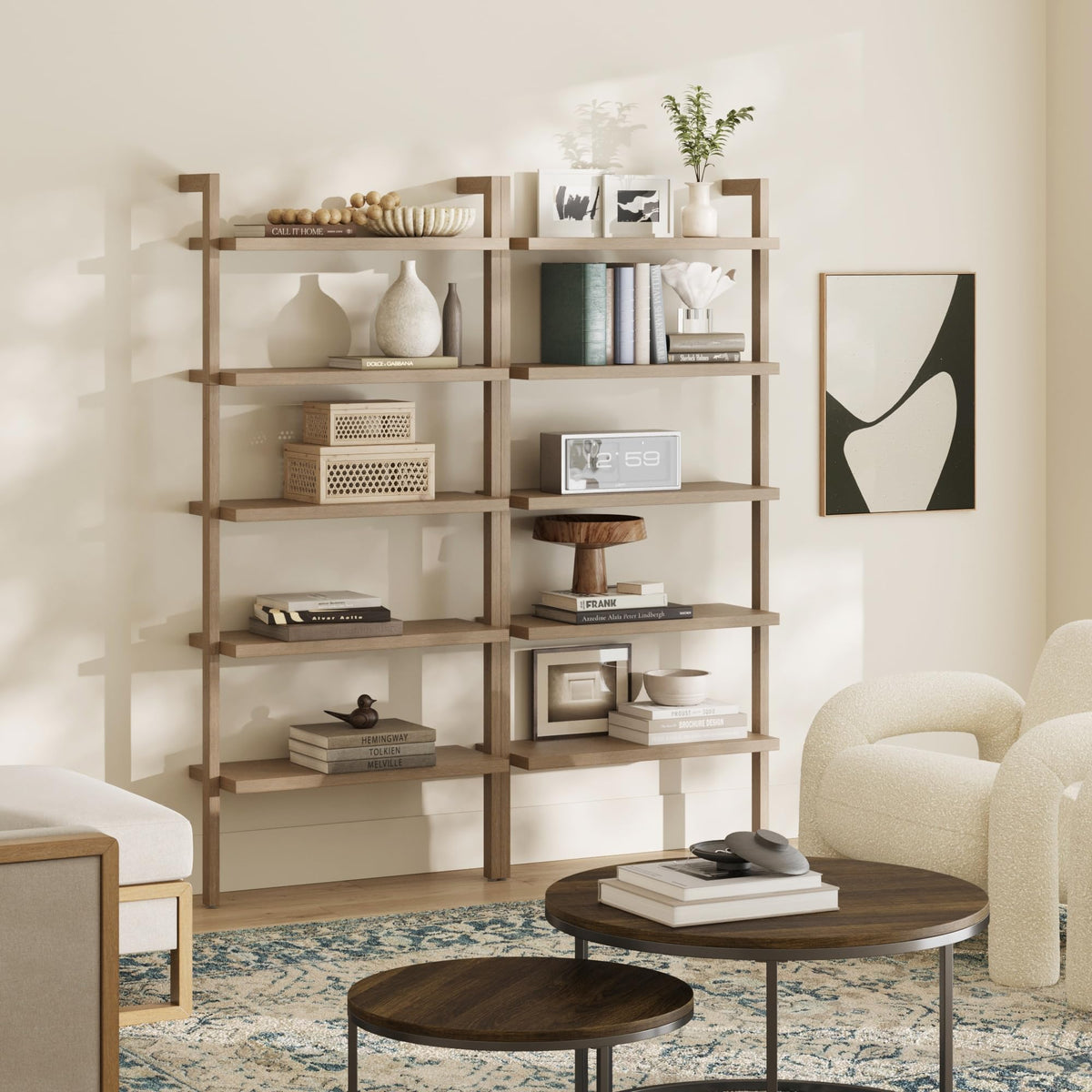 5-Tier Wall-Mounted Wood Bookcase