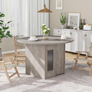 Garvee 47" Round Dining Table with Storage for 4-6, Farmhouse Wooden Circle Dining Table with Sliding Door & 2-Tier Shelf, Kitchen Dinner Table for Dining Room, Living Room, Kitchen, Grey