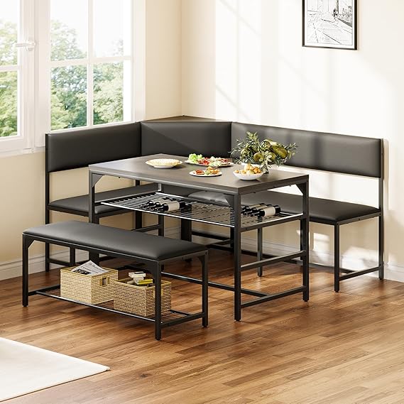 Corner Dining Set with Storage Benches