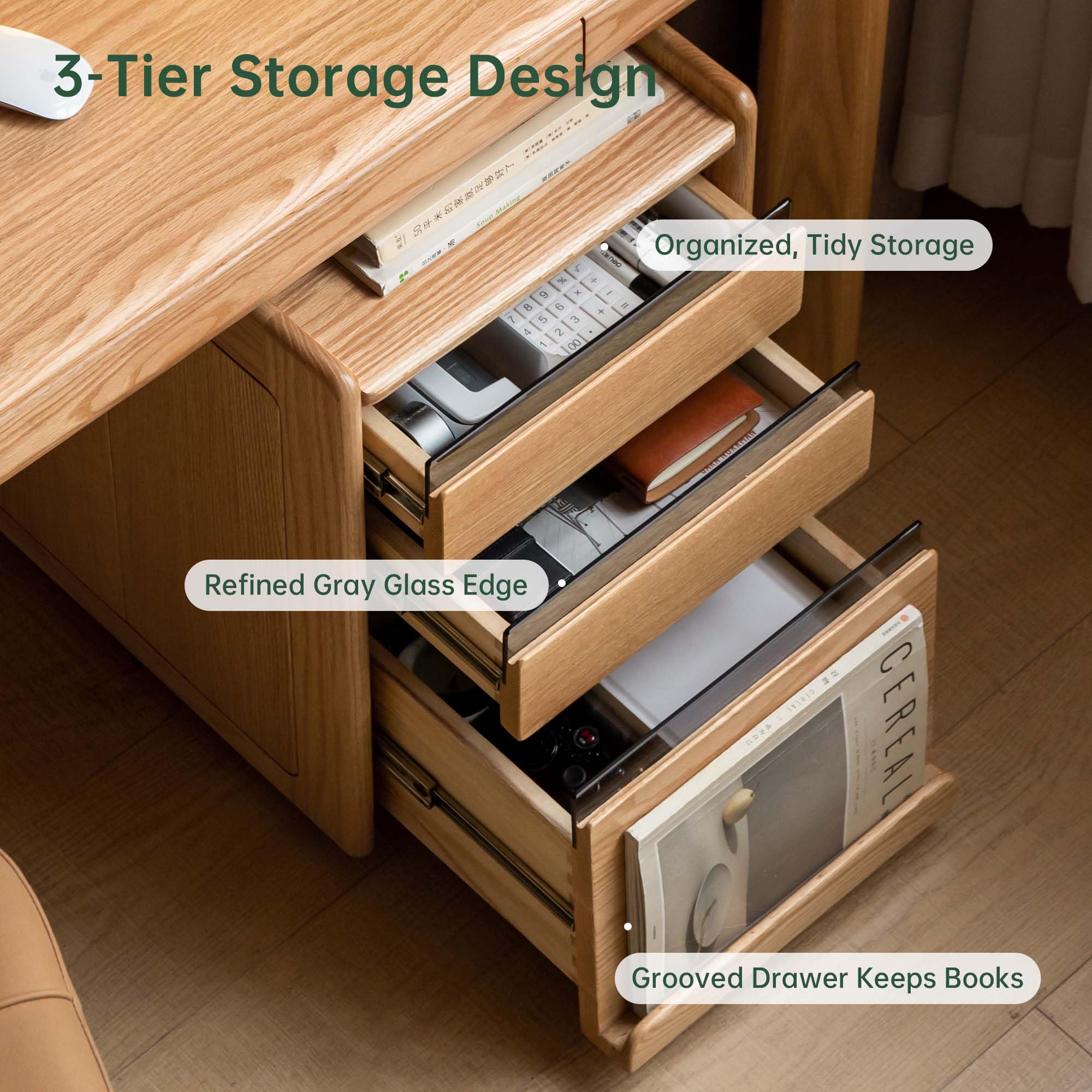Solid Wood Rolling Side Table with Storage
