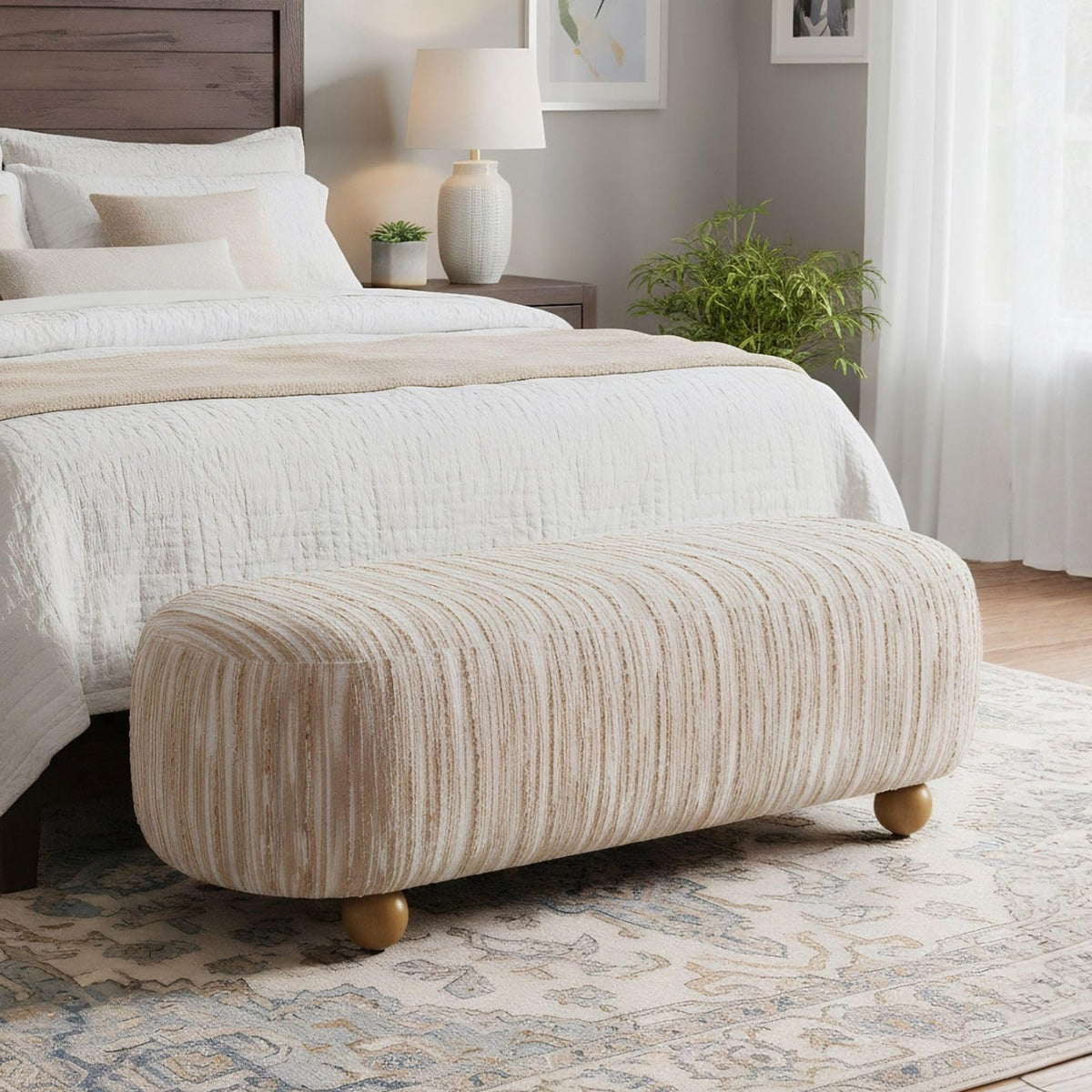 Oatmeal Linen Upholstered Bench