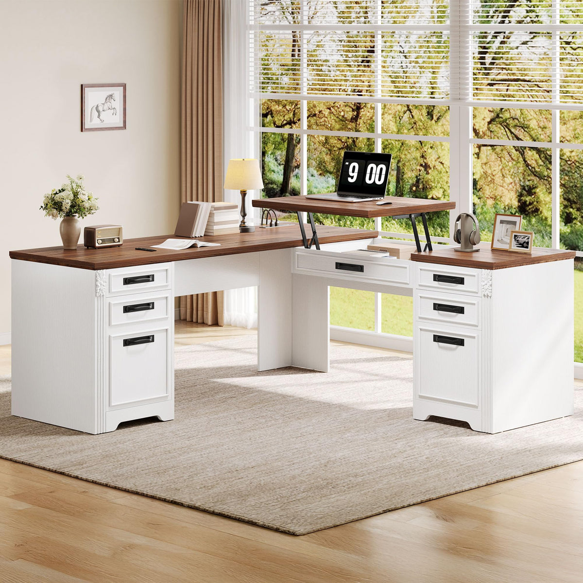 L-Shaped Lift-Top Executive Desk