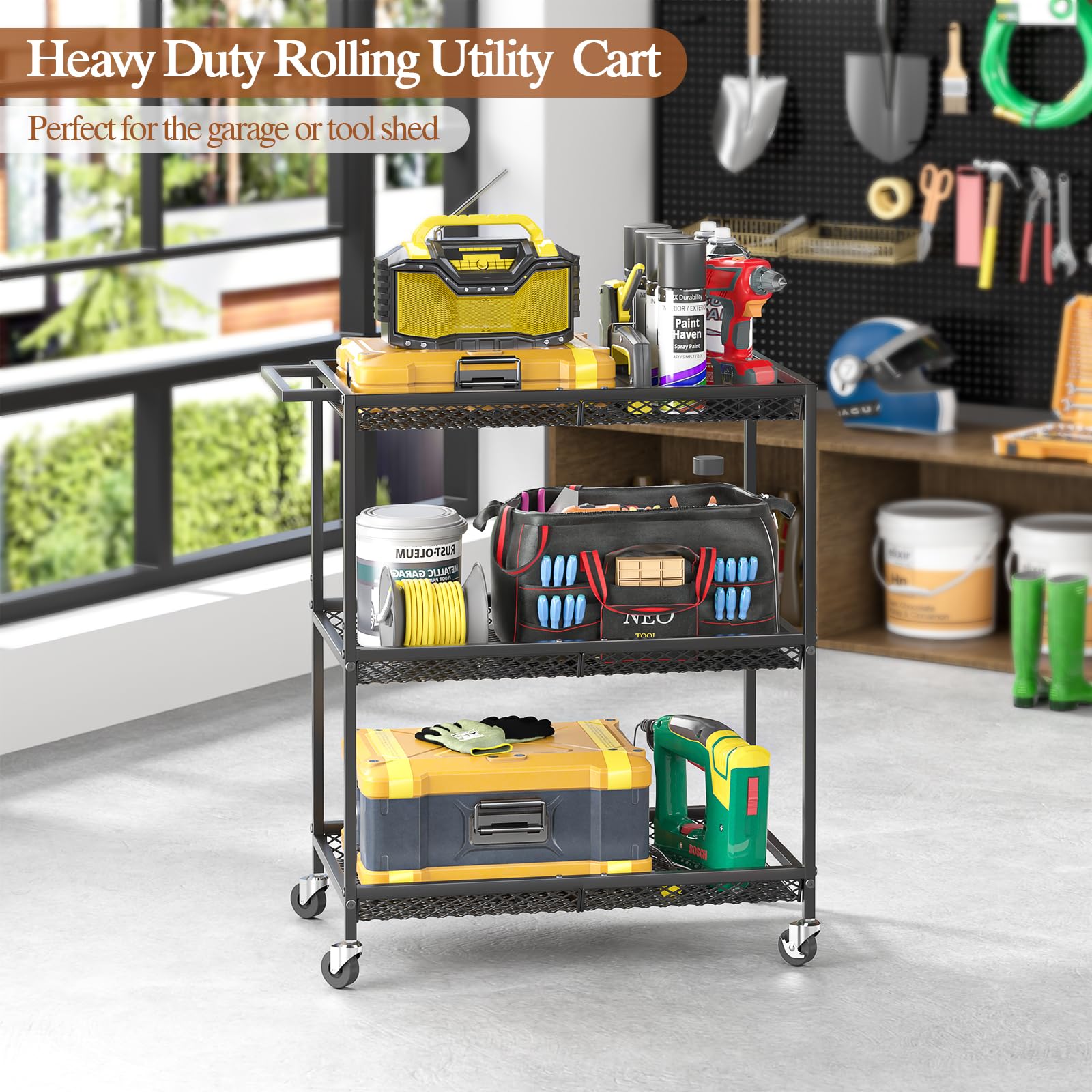 3-Tier Rolling Utility Cart with Locking Wheels