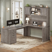 L-Shaped Desk with Hutch, Drawers & Power Outlets – 68.9" Corner Office Desk