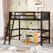 SOFTSEA Twin Size Loft Bed for Teens Adults, Solid Wood High Loft Bed Frame with Safety Rails & Ladder, Espresso