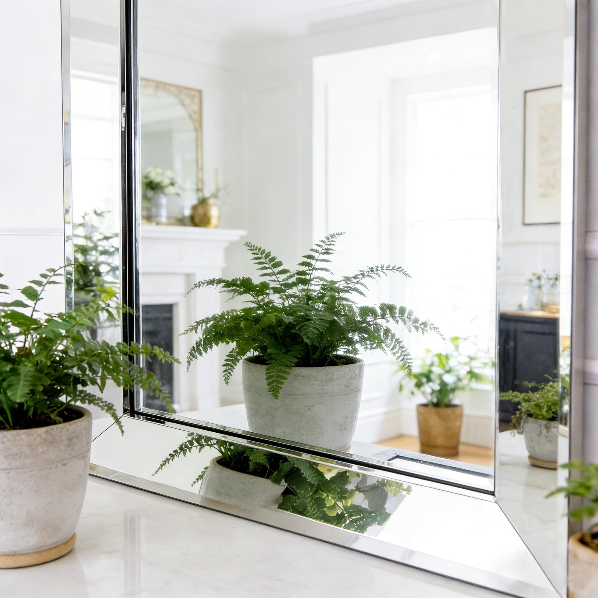 Large Rectangular Wall Mirror with Stainless Steel Frame