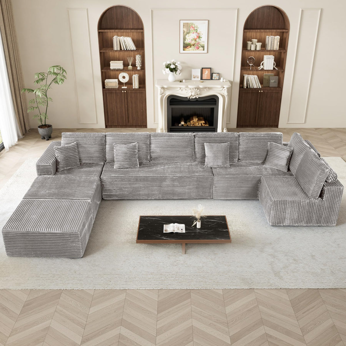 ONEMMLION 177" U-Shaped Boneless Cloud Modular Sectional Sofa, Light Grey