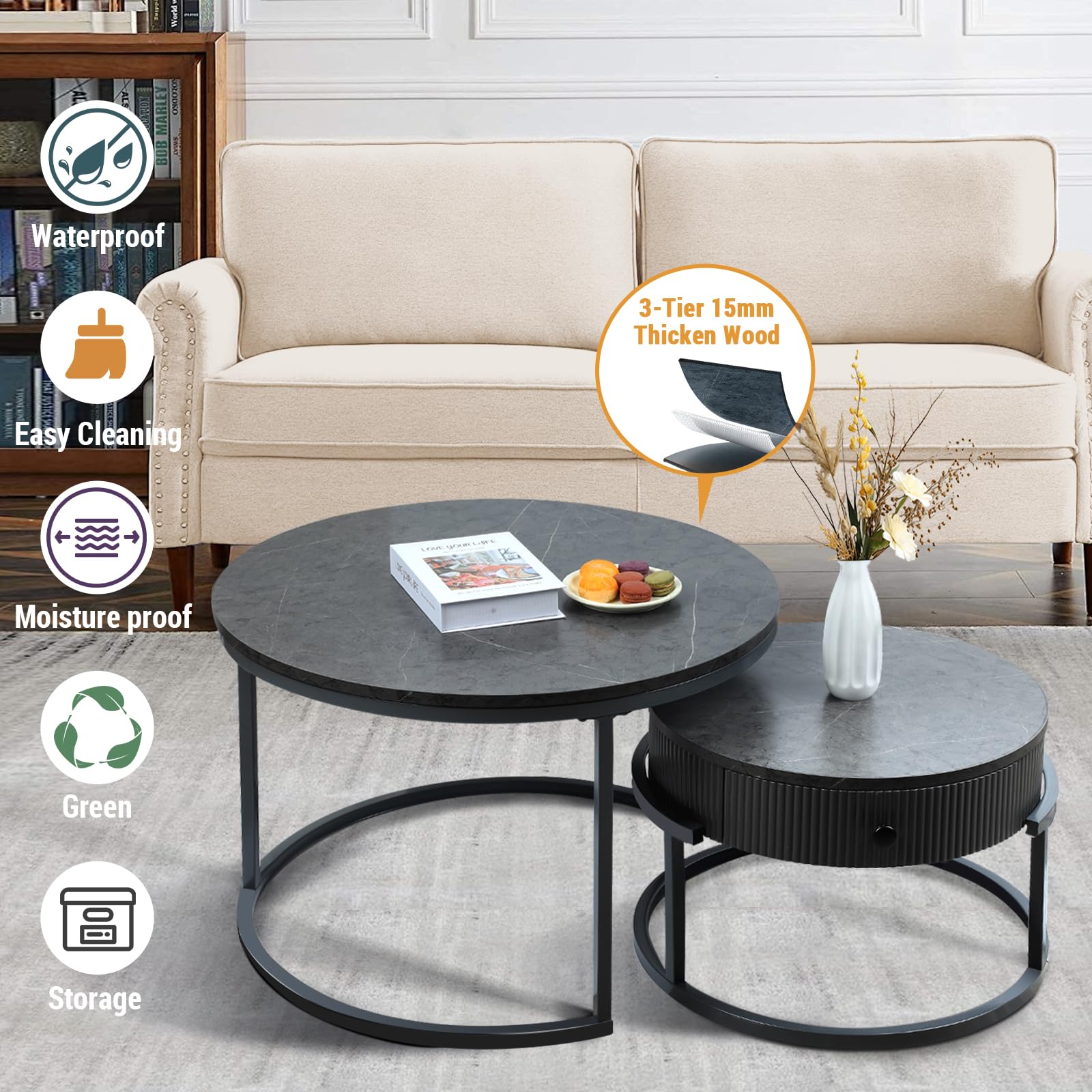 Round Nesting Coffee Tables Set of 2