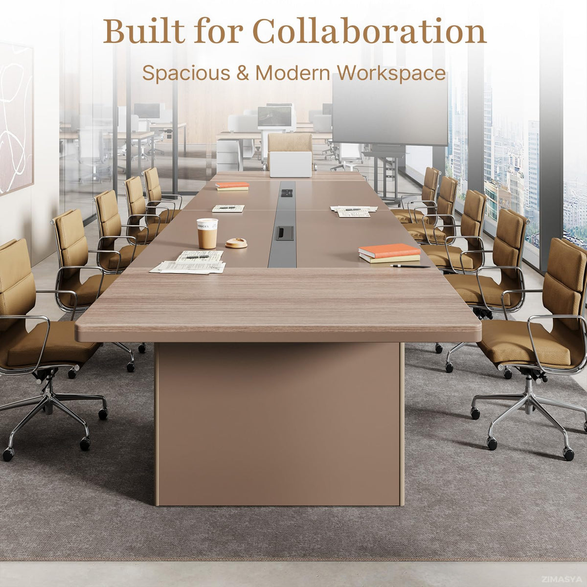 Spacious 12FT Executive Conference Table – Modern Rectangular Boardroom Table with Dual Cable Grommets, 1.6" Thick Top, Seats 10–12, Ideal for Office, Studio, or Training Rooms