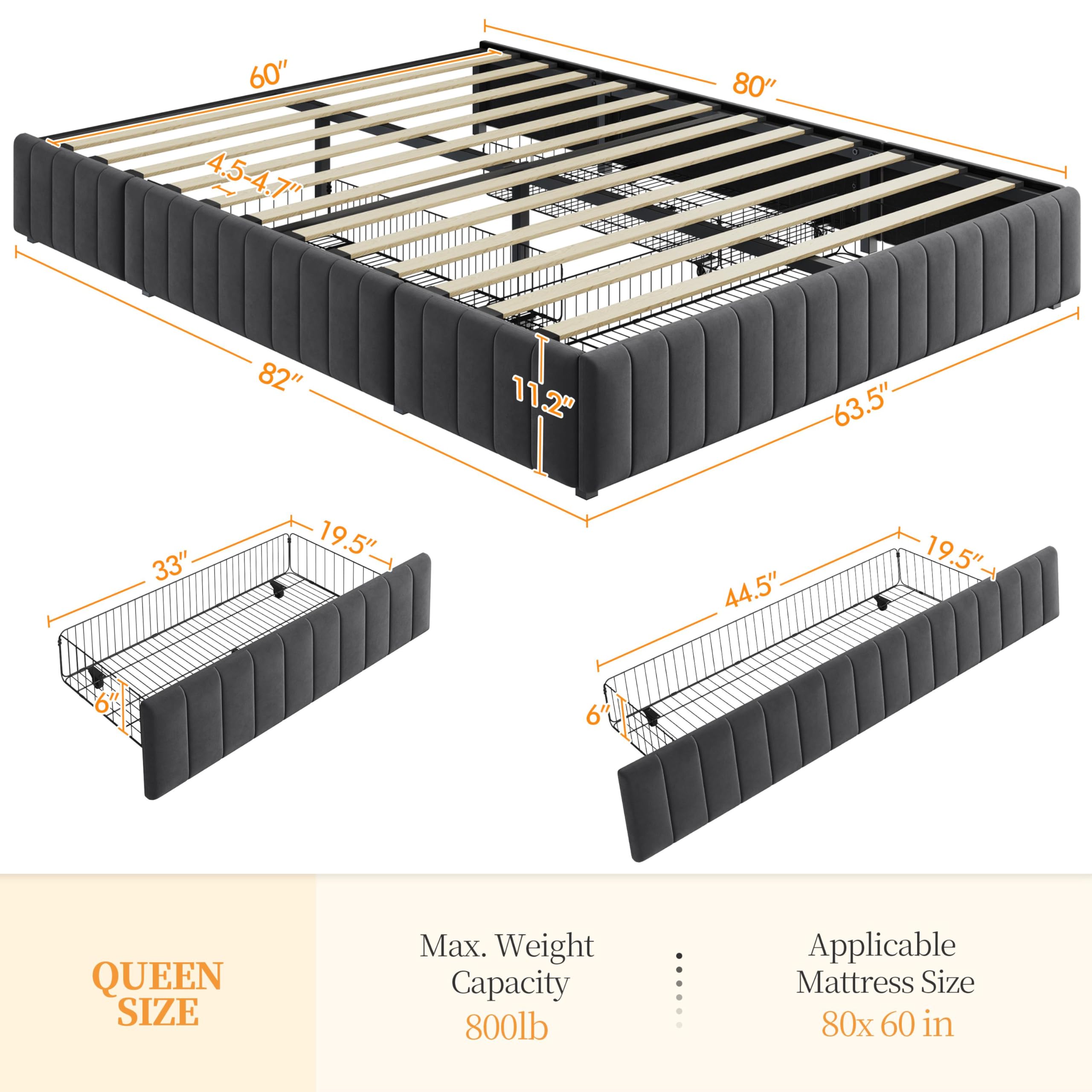 Upholstered Platform Bed with Storage Drawers