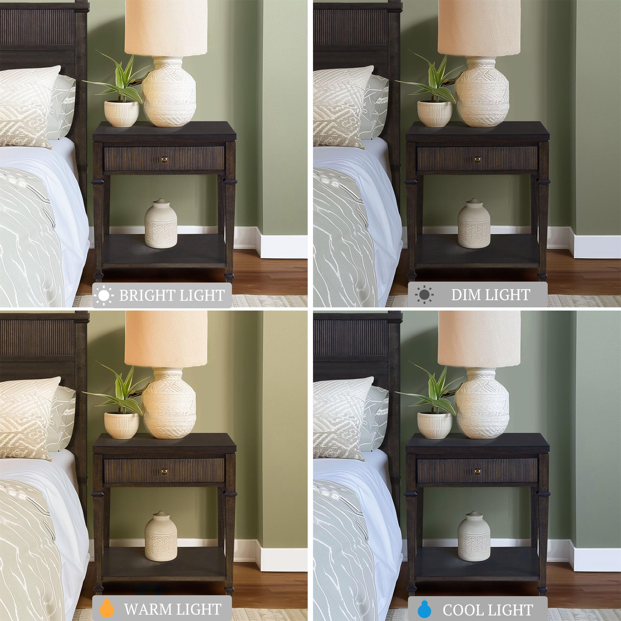 Martha Stewart Kenna Drawer Nightstand for Bedroom Nightstand with Drawer Lily Pond Collection Bedside Table Cottage Design Fluted Drawer, Metal Hardware, Coastal Bedroom Furniture, 26" H Dark Coffee