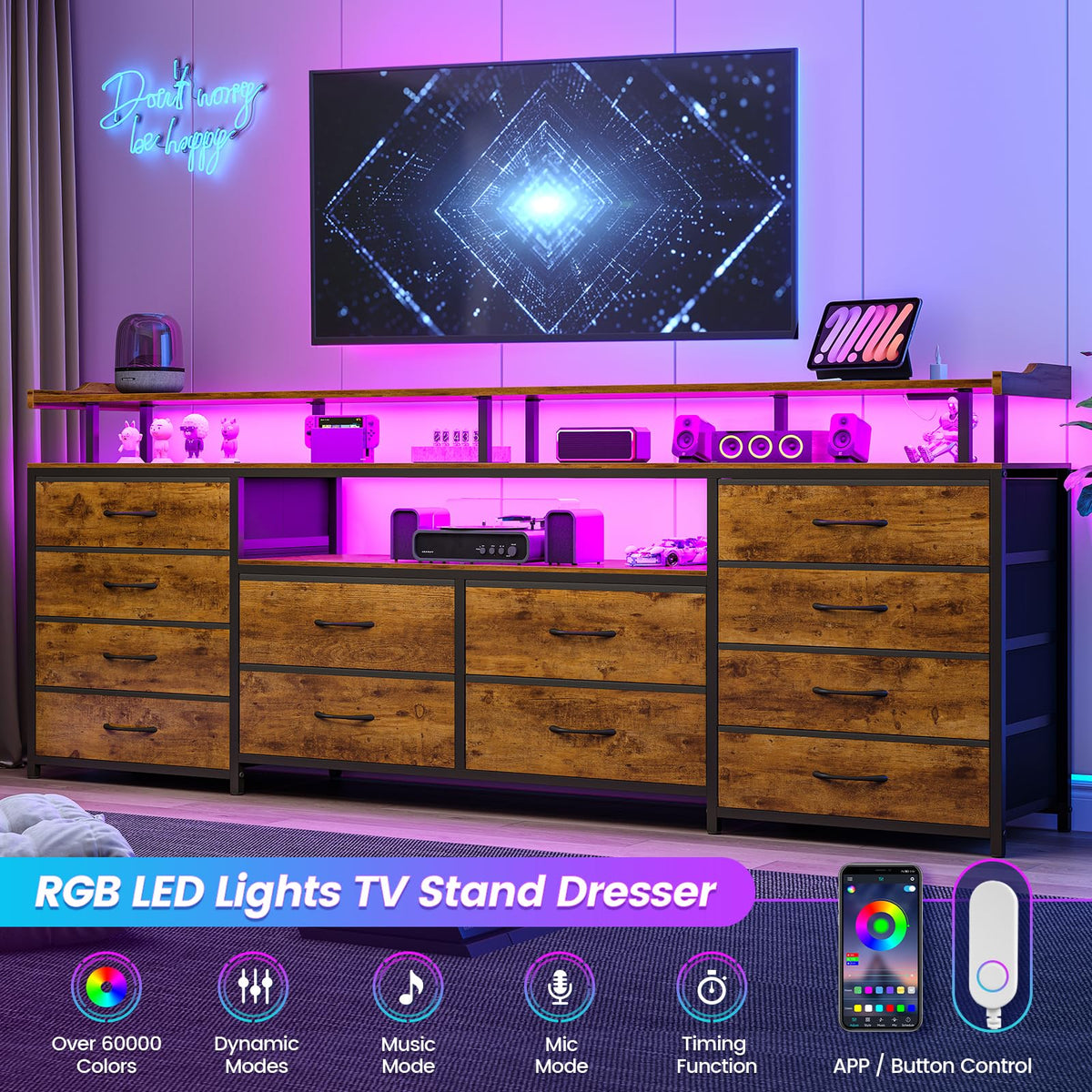BTHFST 12 Drawers TV Stand Dresser for Bedroom for 55, 60, 70 inch TV