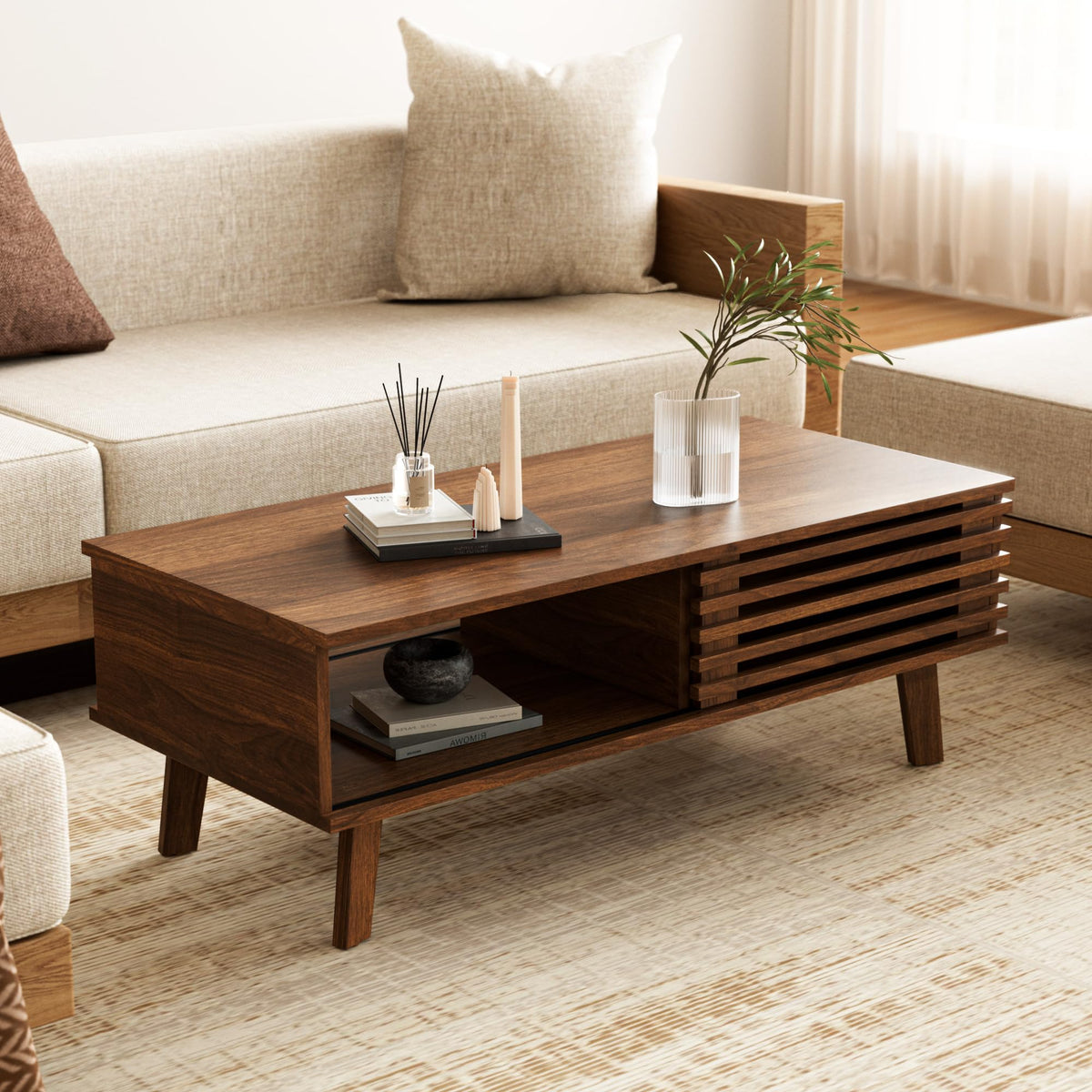 Walnut Mid-Century Storage Coffee Table