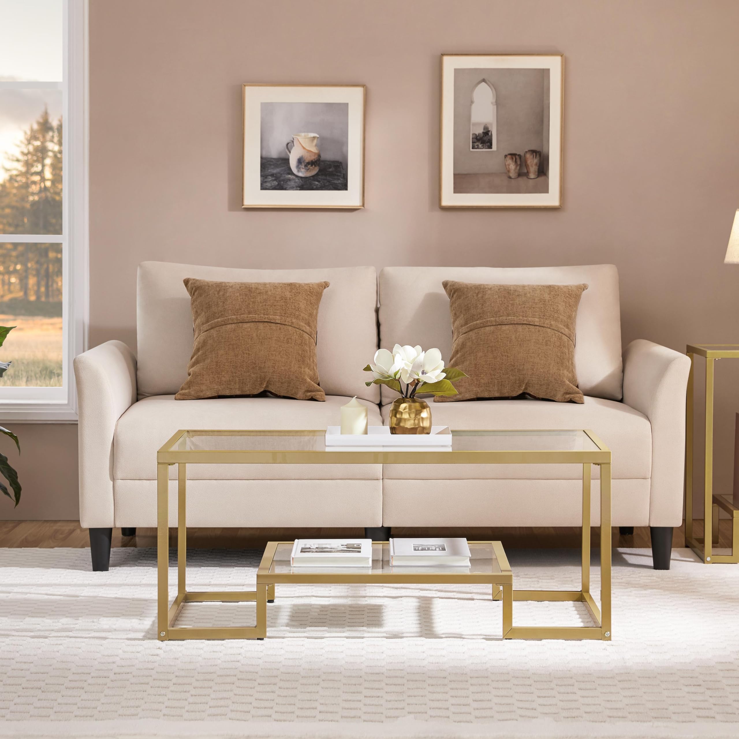 2-Tier Rectangular Glass Coffee Table with Metal Frame