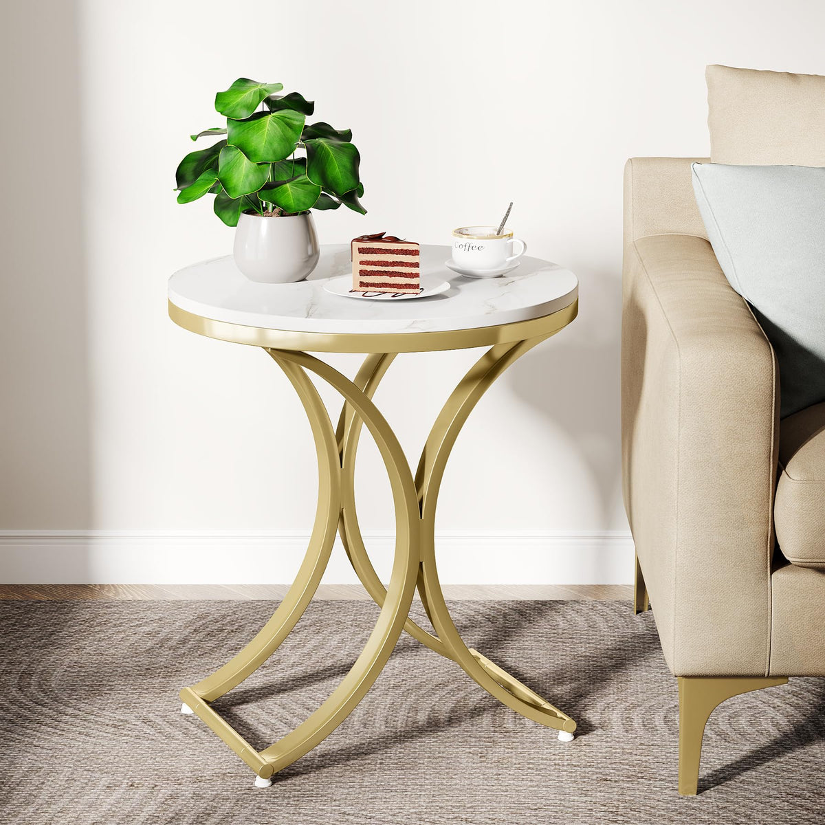 Round Faux Marble Side Tables, Set of 2