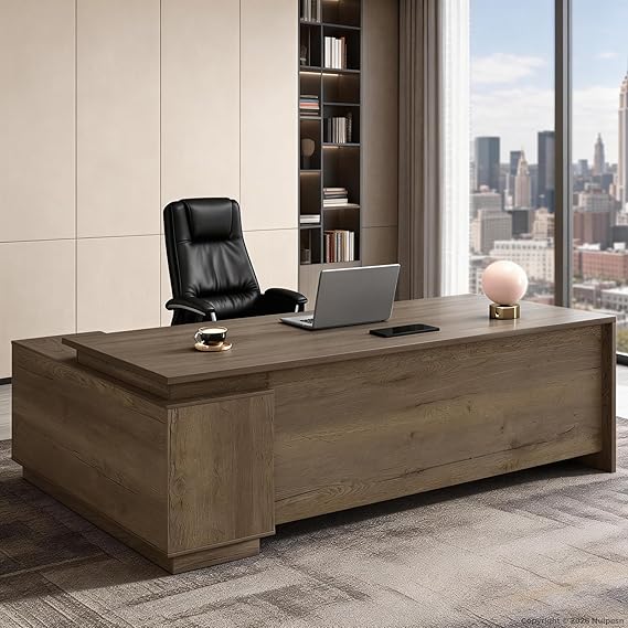 L-Shaped Executive Office Desk with Locking Drawers