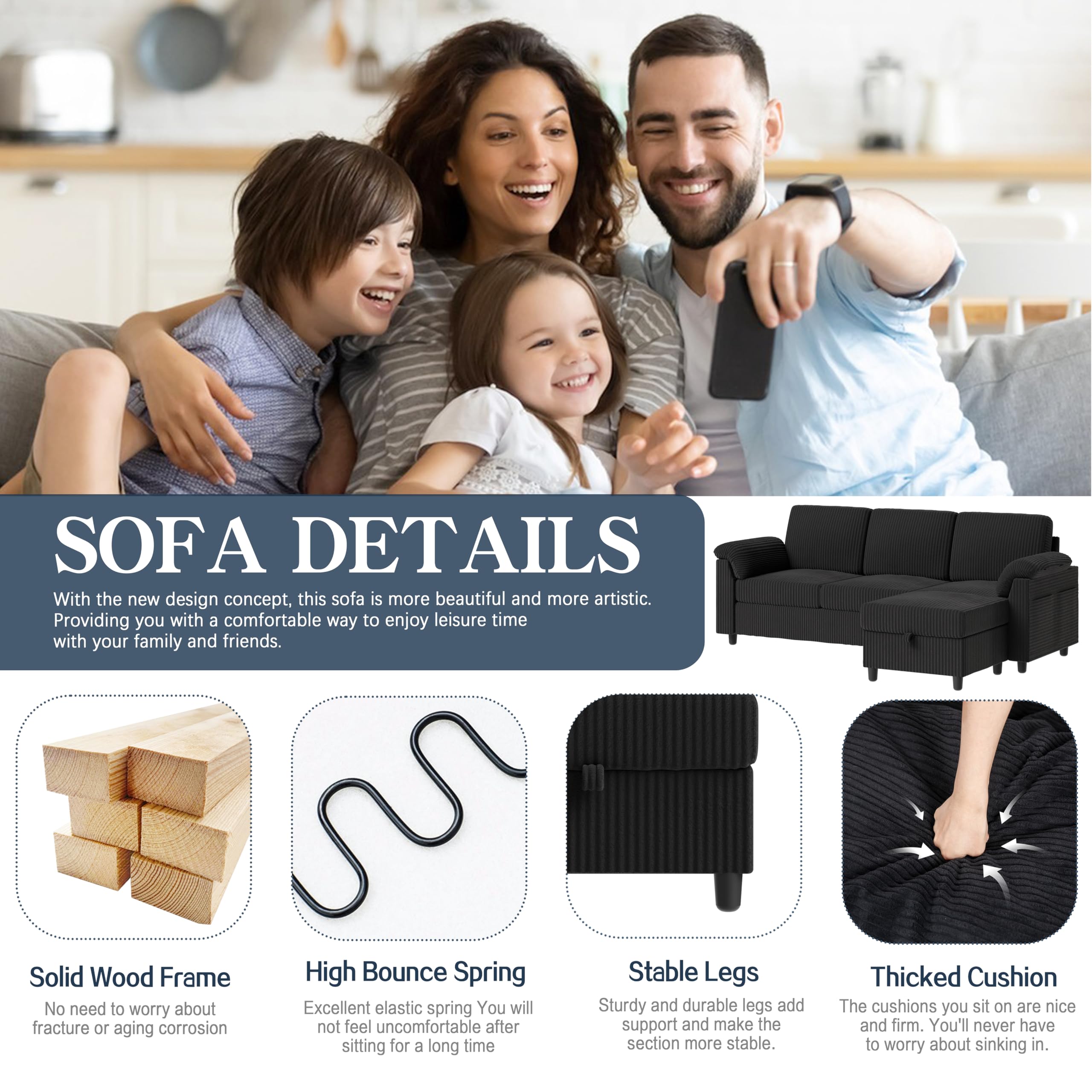 L-Shaped Sectional Sofa with Ottoman & Storage