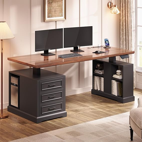 Electric Standing Desk with Drawers, Storage & Power Outlets – 63"