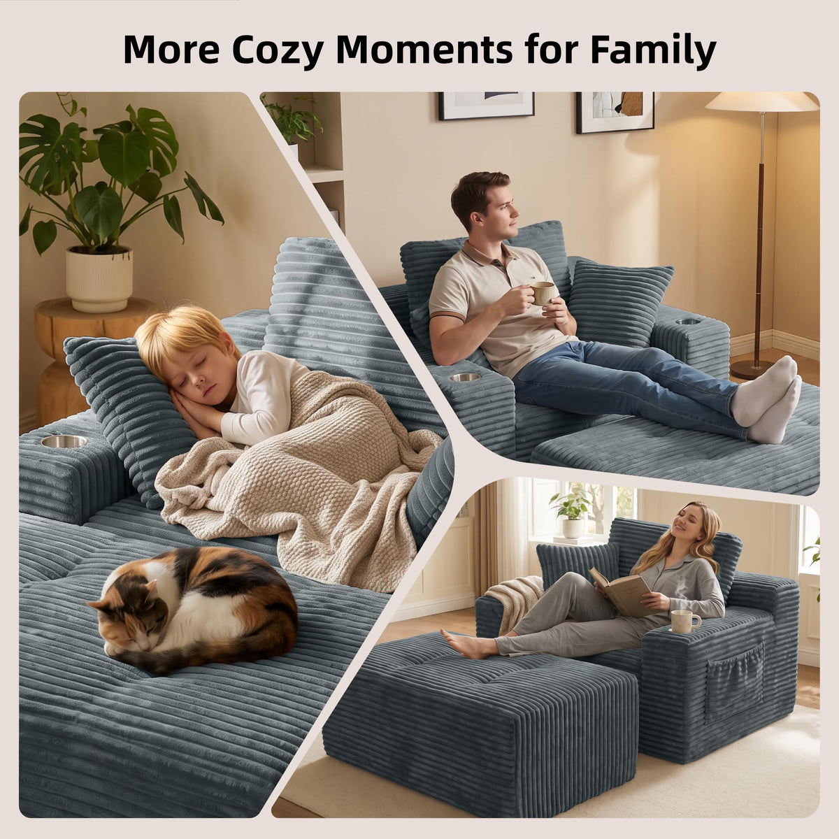 SOULYIZY 66" Oversized Boneless Chaise Lounge Chair with Ottoman Indoor