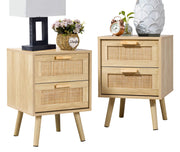 Rattan Nightstand with Drawers