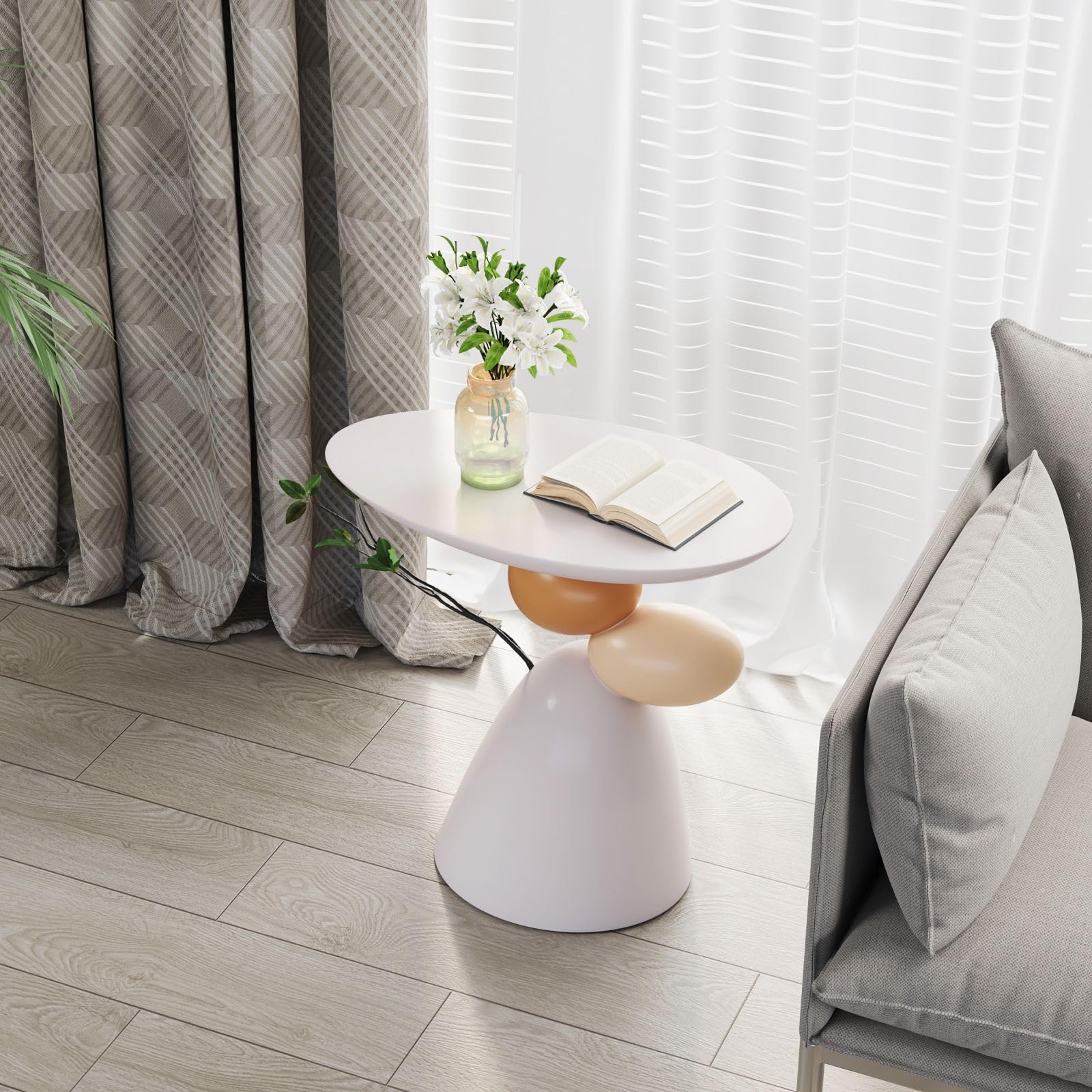Oval Resin Pedestal Side Table