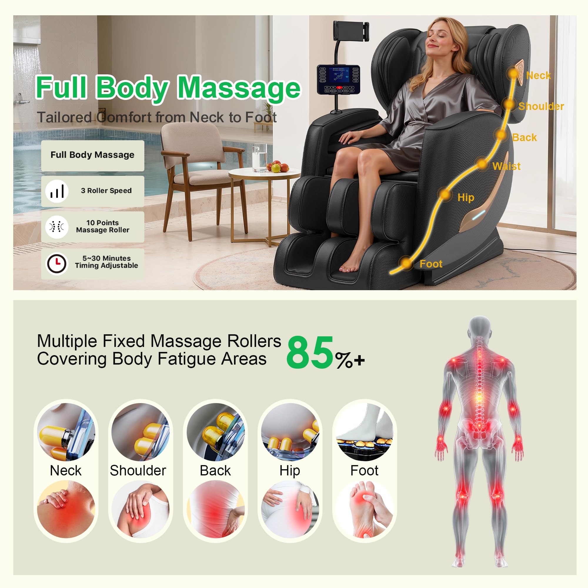 VUYSUYVY Upgraded Massage Chair Full Body, Zero Gravity Massage Chair Recliner- 10 Fix Points, 2026 Shiatsu Massage Chairs with Heat, Airbags, Foot Massage, 6 Auto Modes, Bluetooth Speaker