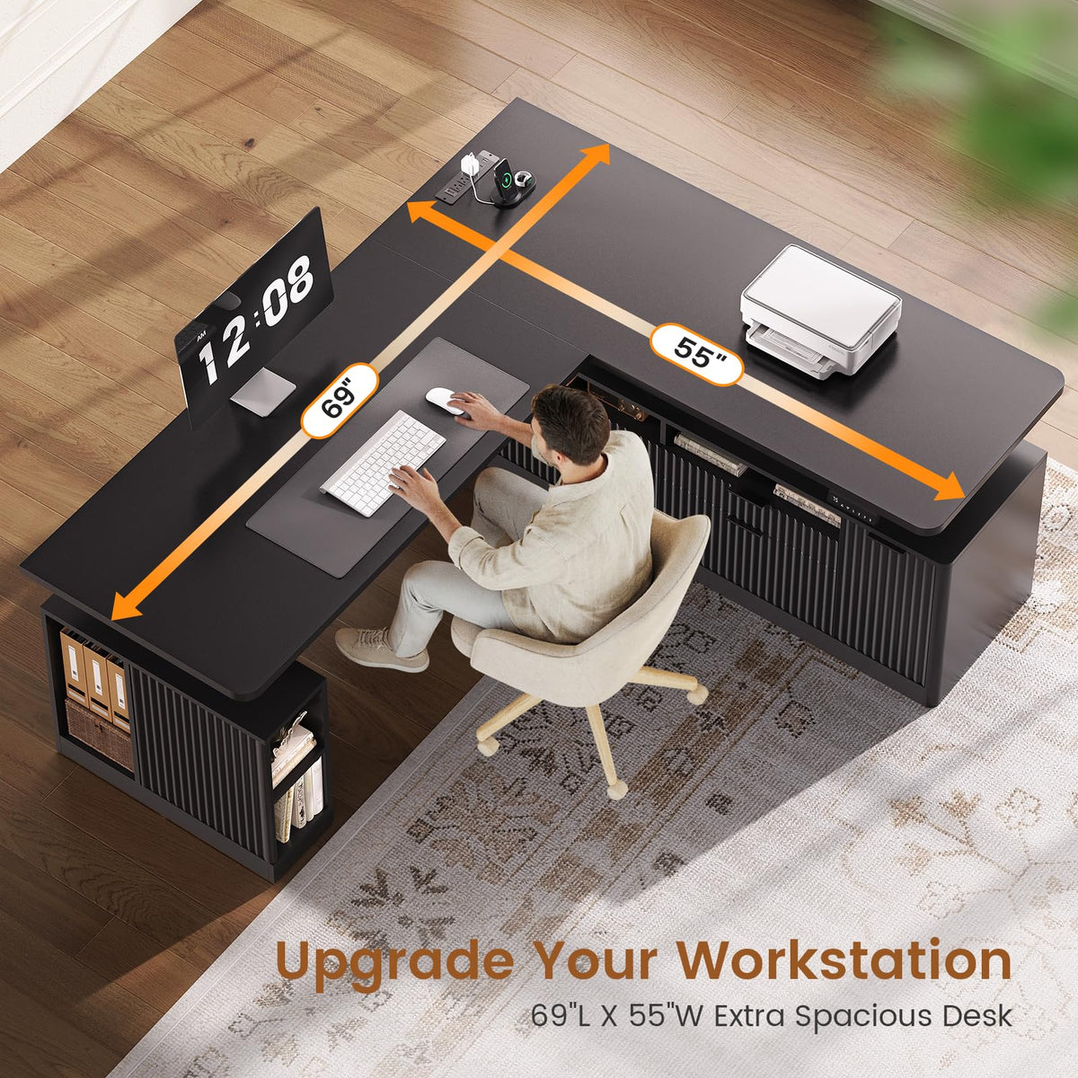 Fluted L-Shaped Standing Desk