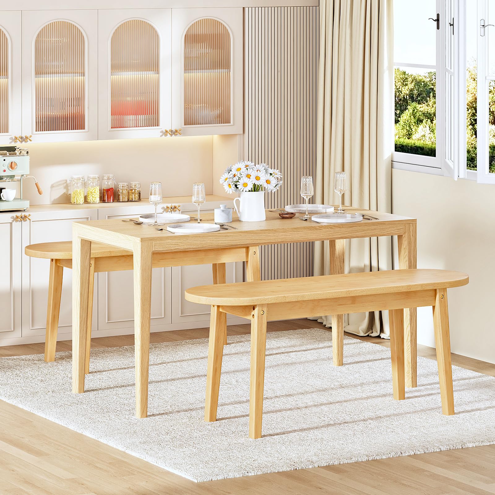 HOOBRO 39.4'' Dining Bench, Farmhouse Kitchen Table Bench, Bamboo Entryway Bench, Sturdy Dining Room Bench, Easy to Assemble, Wooden Bench for Living Room, Hallway, Bedroom, Bathroom, Natural YL19CD01