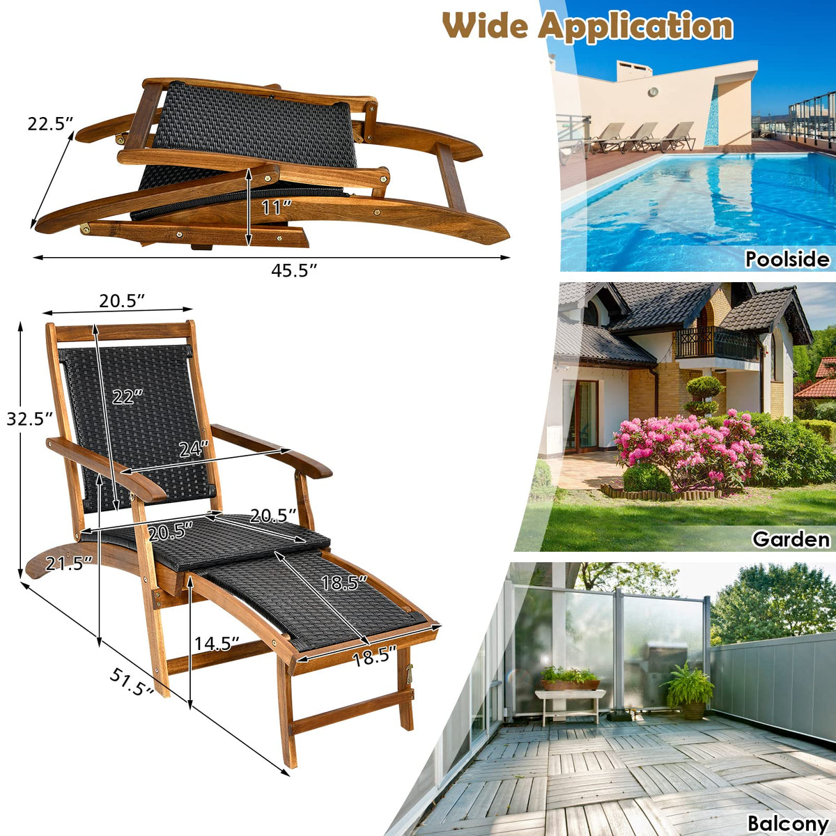 Tangkula Set of 2 Outdoor Reclining Lounger Chairs, 5 Back & 2 Leg Positions Patio Adjustable Chaise Lounge, Suitable for Lawn, Poolside, Garden Yard and Beach
