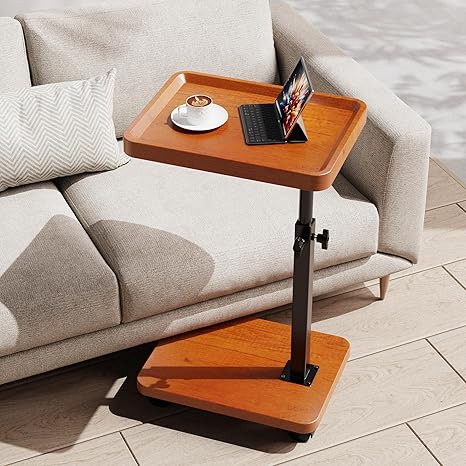 Height-Adjustable C-Shape Side Table with Wheels & 360° Swivel