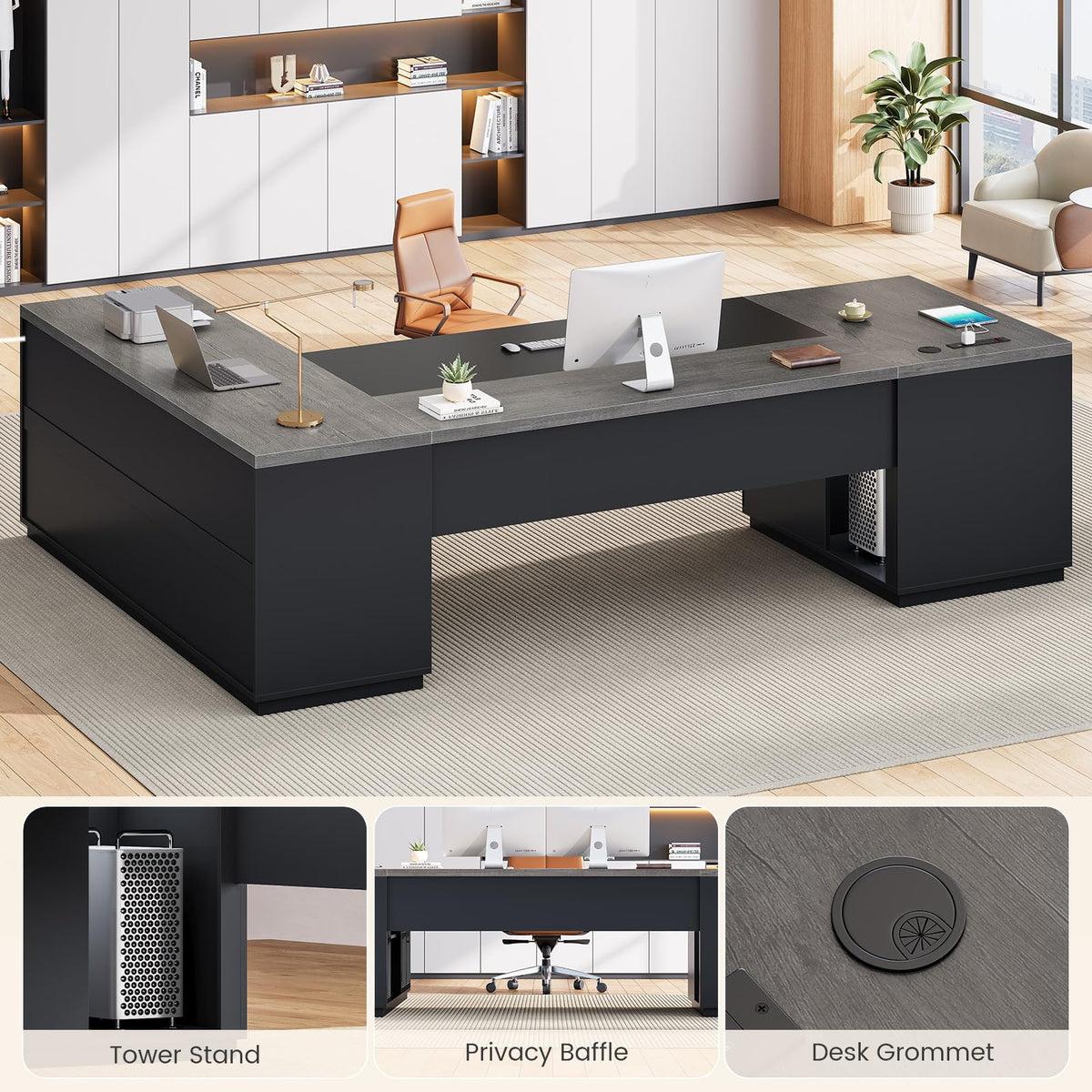 L-Shaped Executive Desk with Charging Station