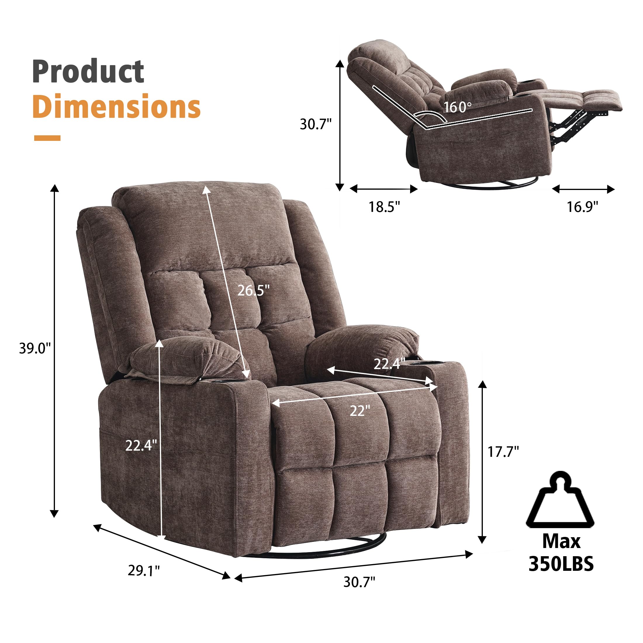 Power Swivel Rocker Recliner Chair with Massage & Heat
