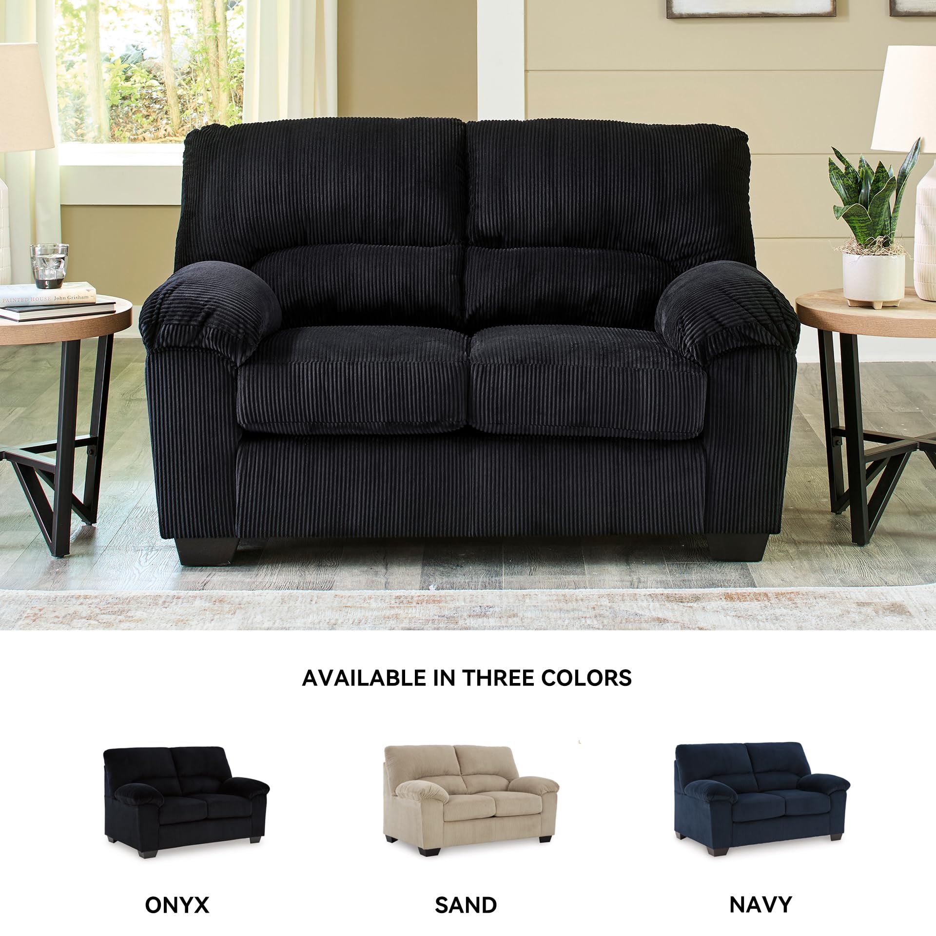 Signature Design by Ashley SimpleJoy Modern Loveseat for Living Room, Black