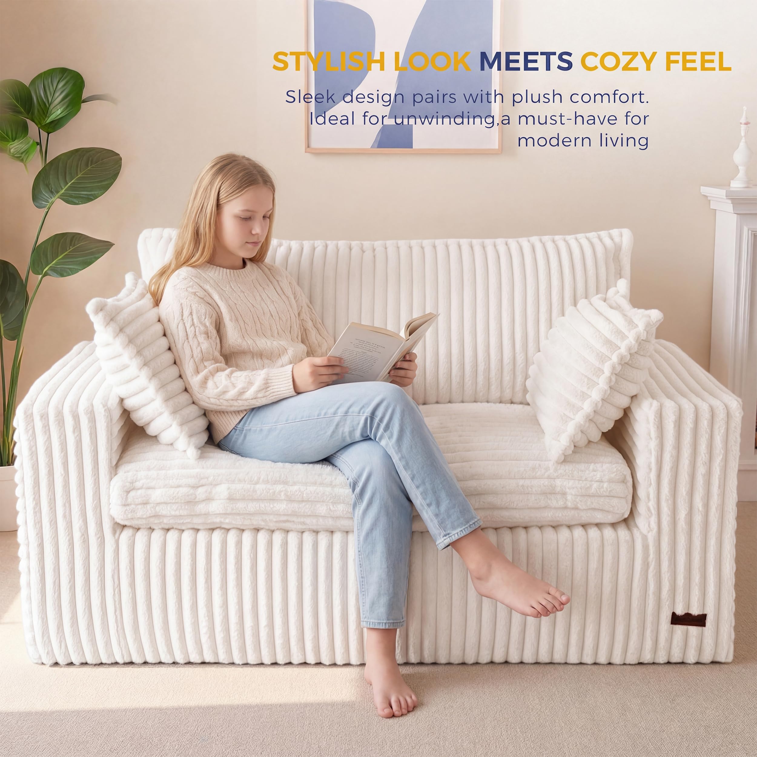 59" Faux Fur Bean Bag Loveseat Sofa