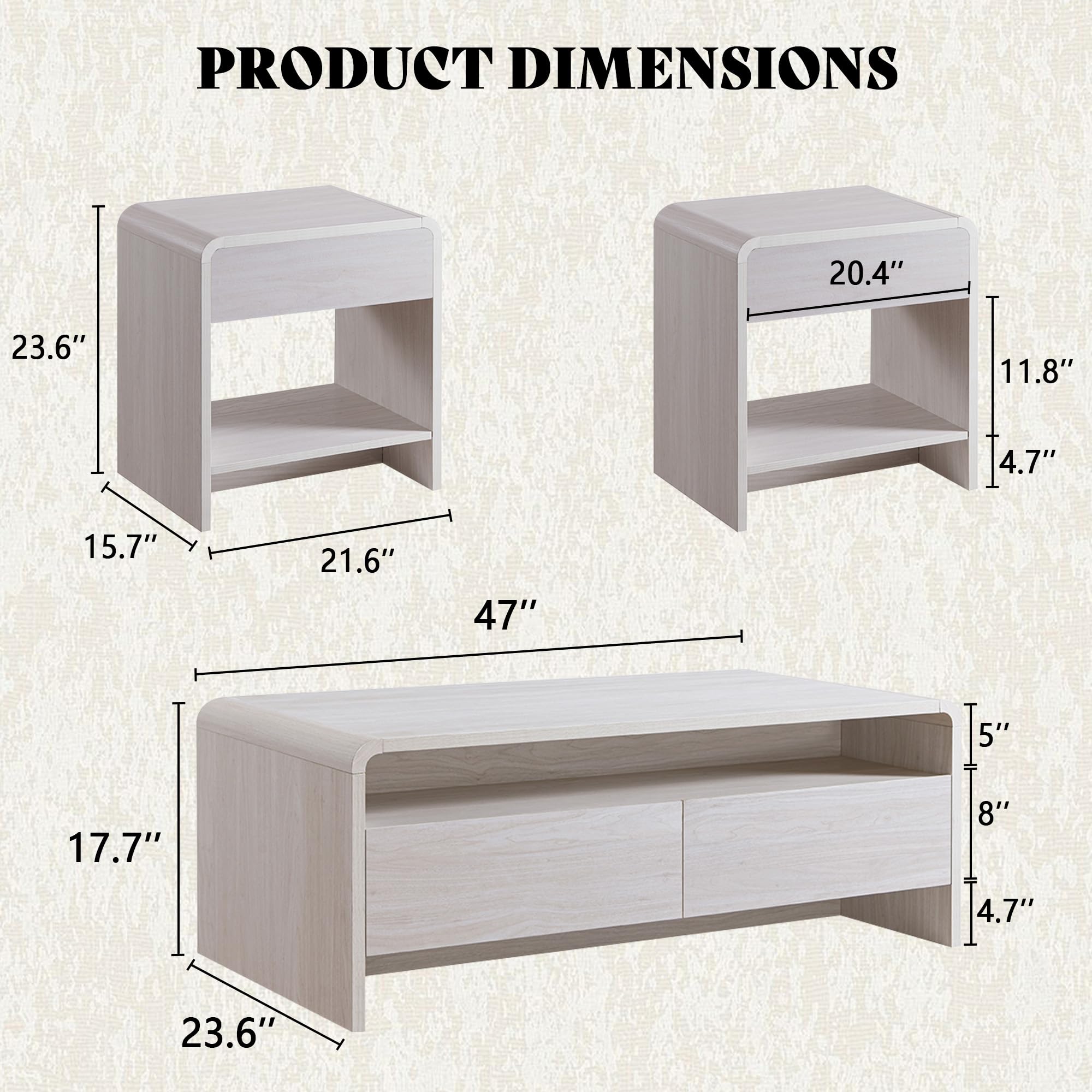 3-Piece Coffee & End Table Set with Storage